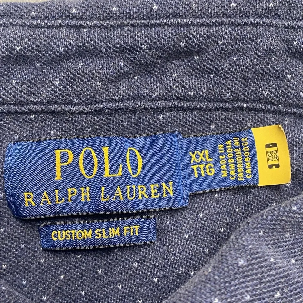 Polo Ralph Lauren Polo Shirt Mens‎ 2XL Blue Polka Dot Custom Slim Fit Pony Logo